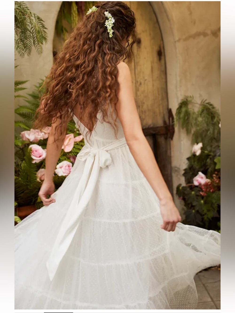 EUC Lulu’s Made to be Magical White Dotted Tie-Back Tiered Midi Dress Medium - Picture 7 of 13
